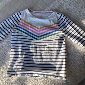 Girls Mini Boden Navy and Colorful Striped Long-Sleeve Shirt